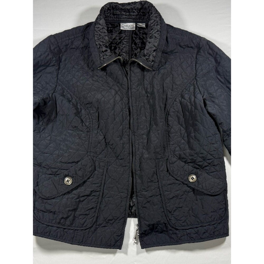 Chico’s Black Diamond Quilted Zip Jacket - Size 1 (Medium / 8-10)